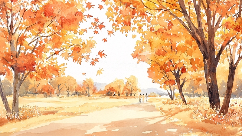 高清大图下载【趣麦麦图】秋天落叶道路唯美意境