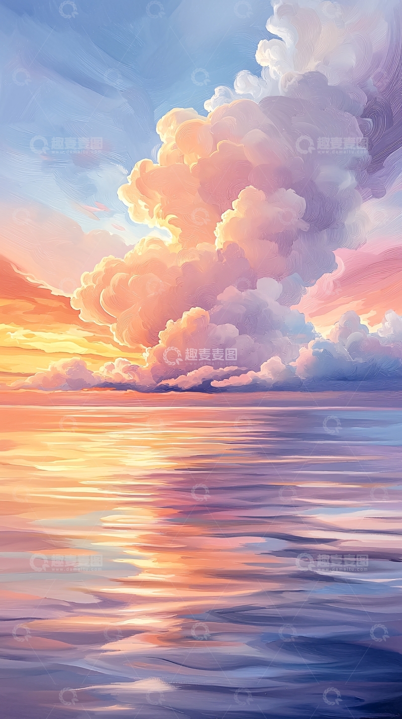 高清大图下载【趣麦麦图】梦幻天空与平静水面交织