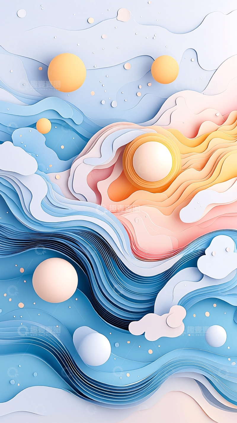 高清大图下载【趣麦麦图】水波纹理的立体纸艺背景