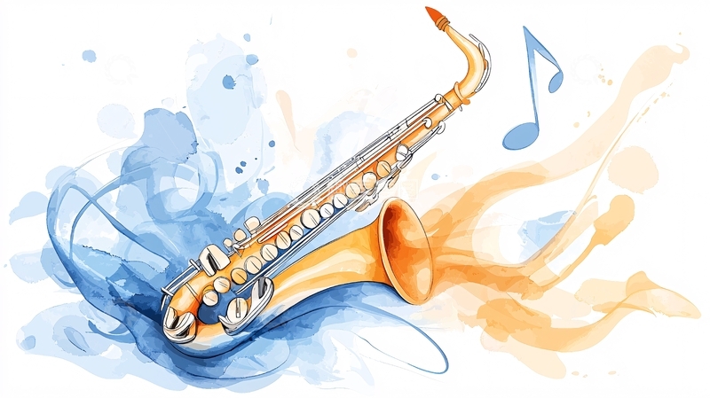 高清大图下载【趣麦麦图】金色萨克斯管蓝色水彩