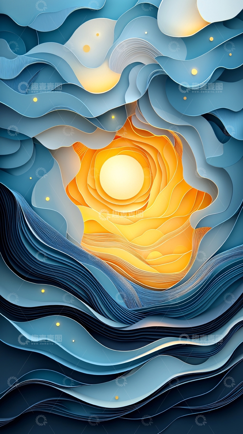 高清大图下载【趣麦麦图】层叠波浪之上的太阳