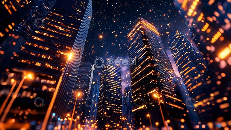 高清大图下载【趣麦麦图】璀璨夜景下的摩天大楼群