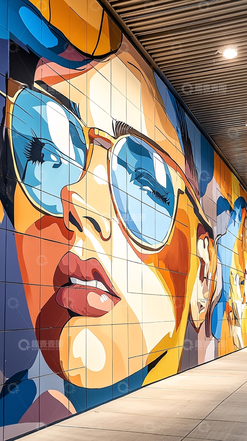 高清大图下载【趣麦麦图】戴墨镜的女性壁画