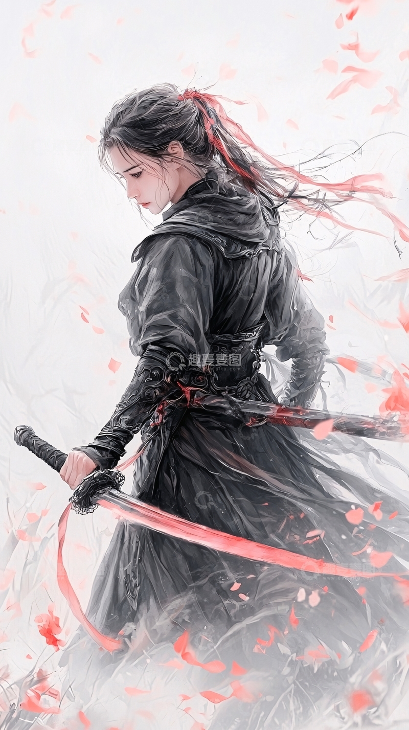 高清大图下载【趣麦麦图】持剑红绳女子