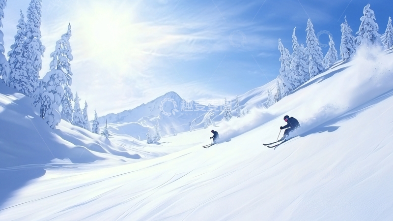 高清大图下载【趣麦麦图】雪山滑雪的场景