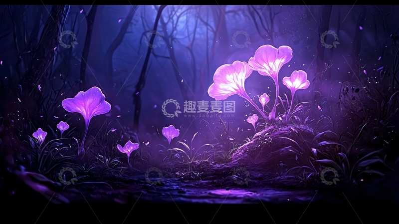 高清大图下载【趣麦麦图】紫光闪耀的奇幻森林