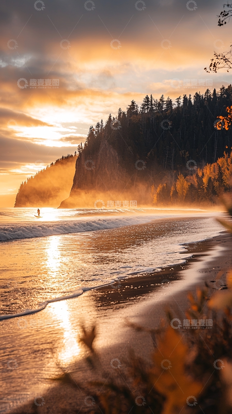 高清大图下载【趣麦麦图】海岸线金色日落