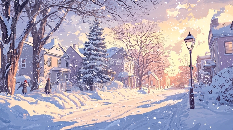 高清大图下载【趣麦麦图】雪后小镇的唯美画风