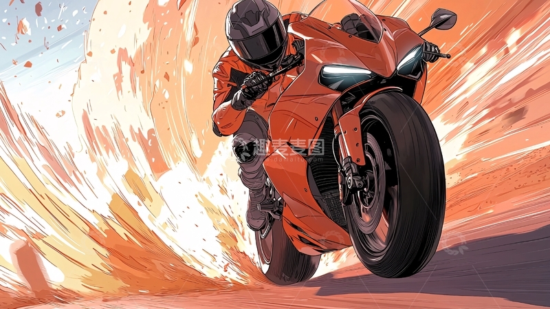 高清大图下载【趣麦麦图】红色摩托车速度感