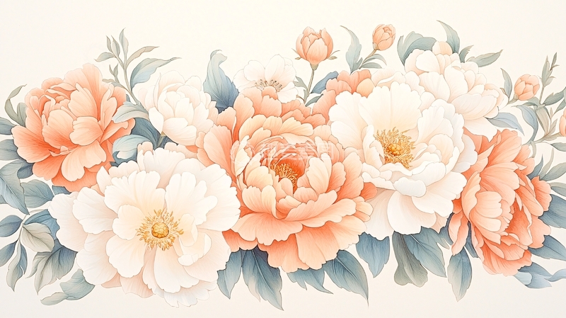 高清大图下载【趣麦麦图】粉色和白色牡丹花簇