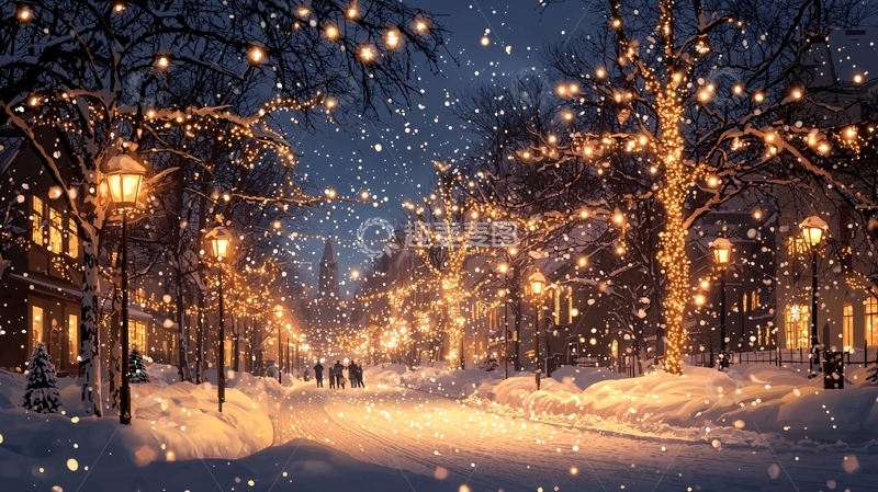 高清大图下载【趣麦麦图】冬季雪夜的街道