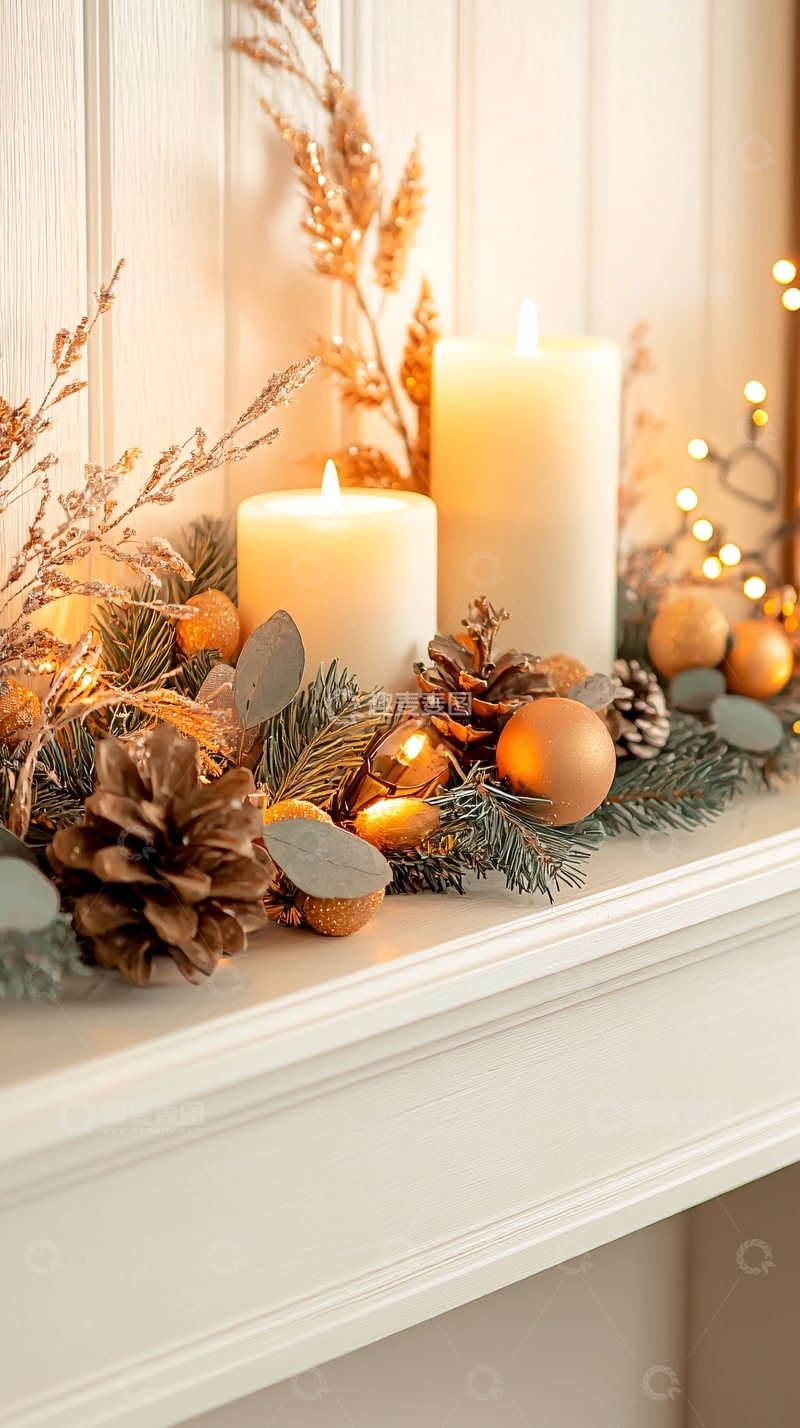 高清大图下载【趣麦麦图】壁炉台上的圣诞装饰