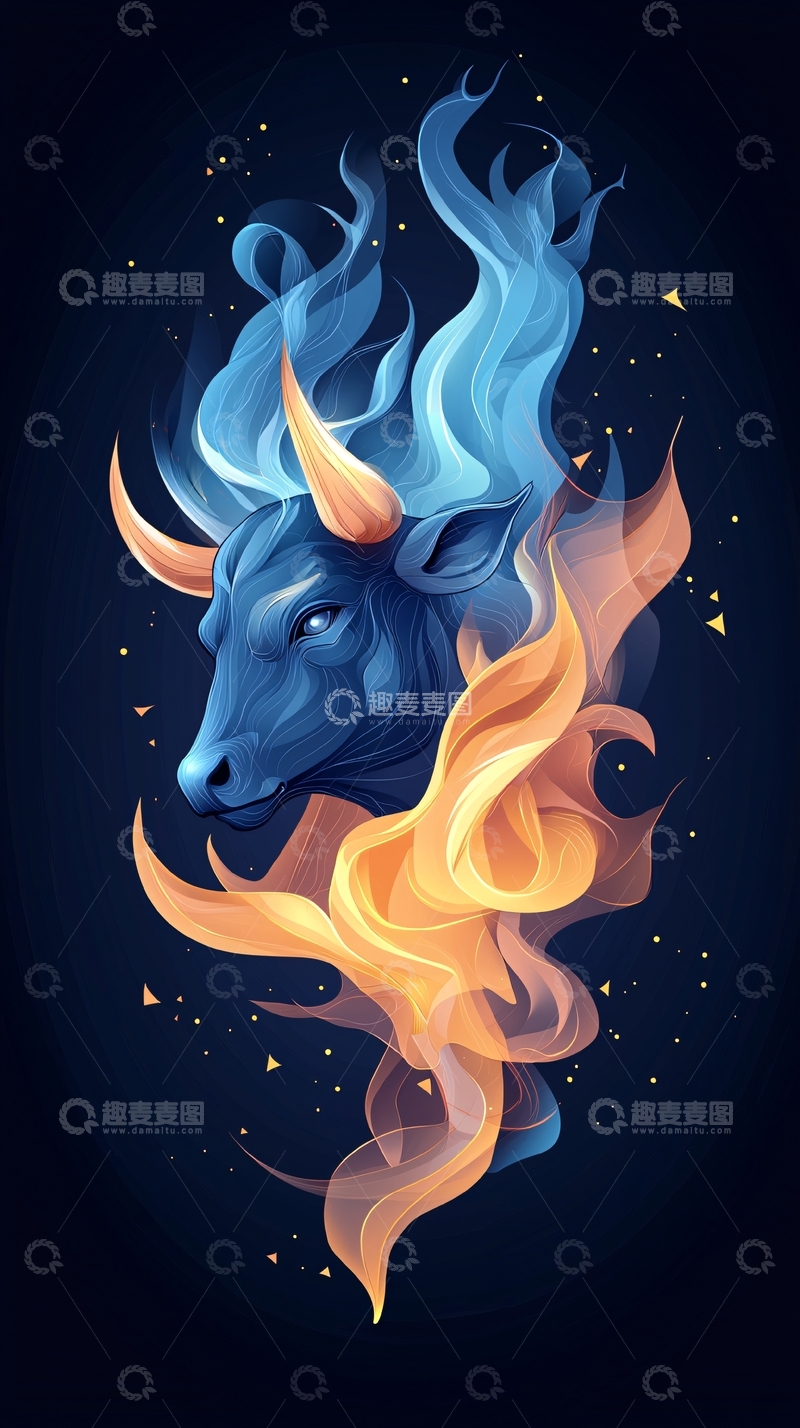 高清大图下载【趣麦麦图】火焰牛头高清图片