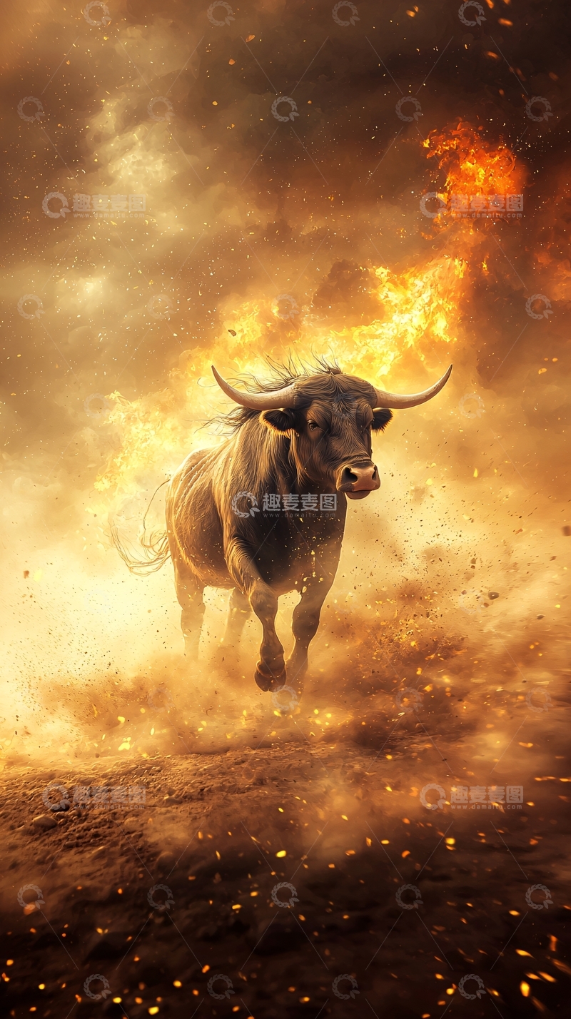 高清大图下载【趣麦麦图】火焰中的狂牛