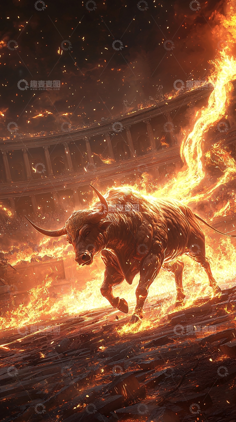 高清大图下载【趣麦麦图】燃烧的公牛高清图片