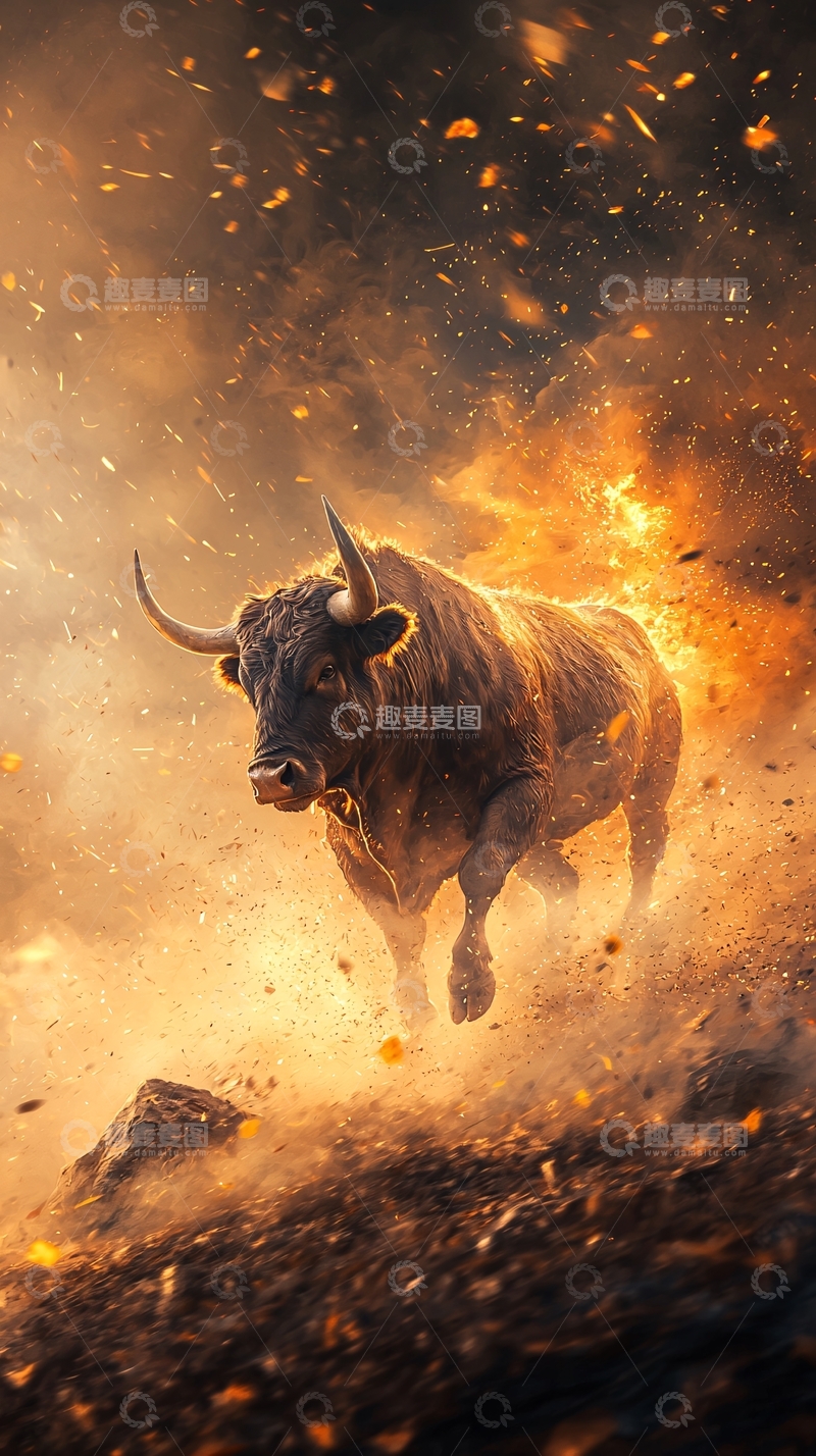 高清大图下载【趣麦麦图】奔腾的公牛高清图片