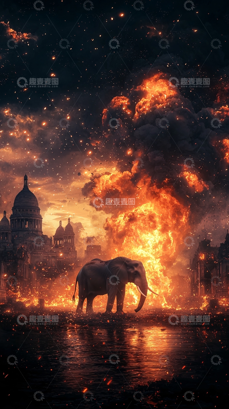 高清大图下载【趣麦麦图】末日氛围下的大象