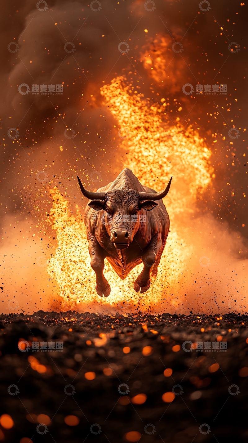 高清大图下载【趣麦麦图】燃烧背景前的公牛