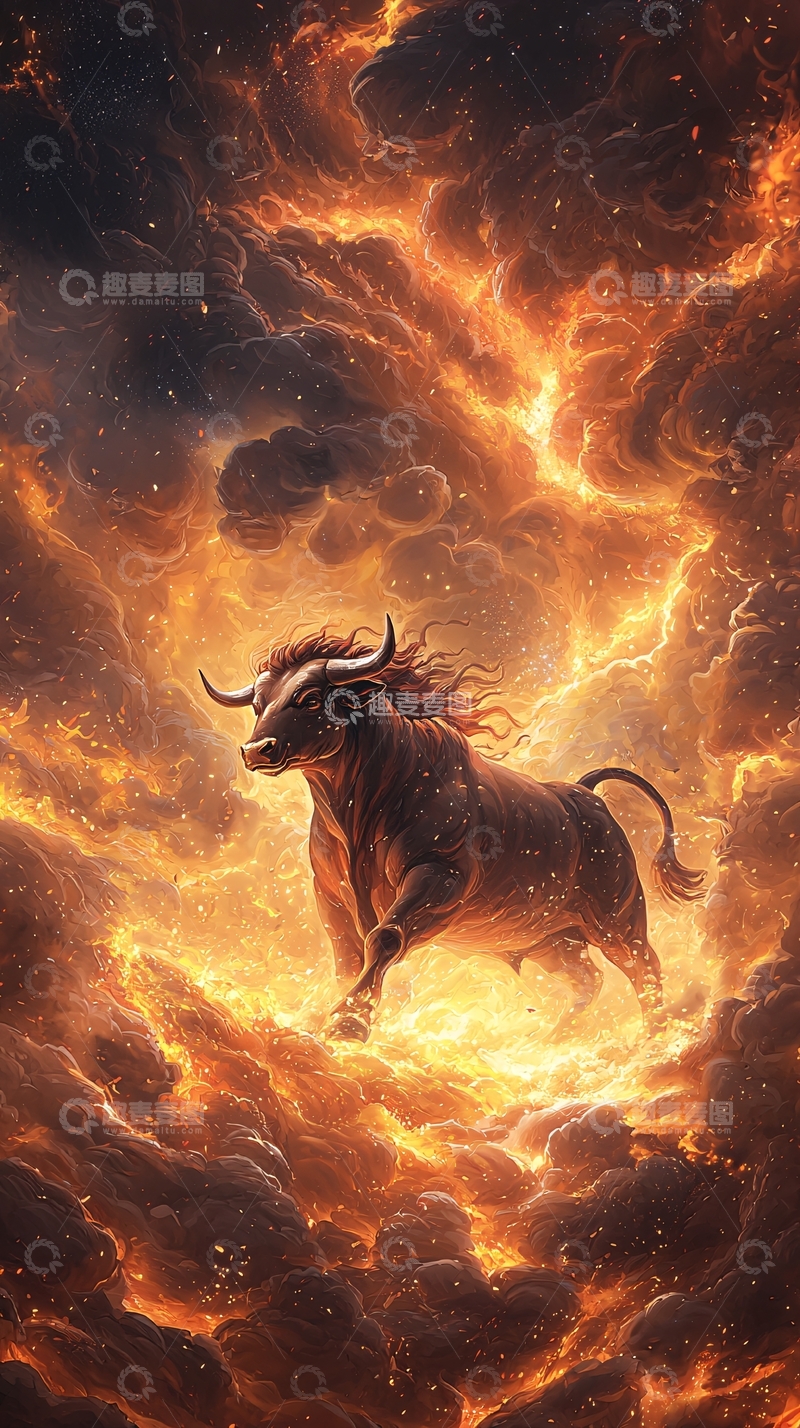高清大图下载【趣麦麦图】燃烧的公牛高清图片