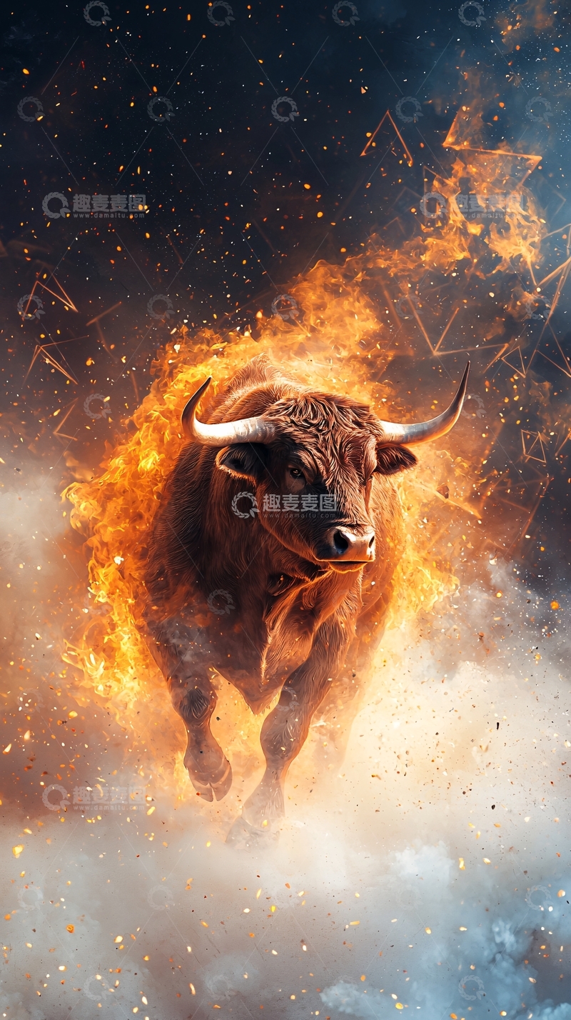 高清大图下载【趣麦麦图】火焰环绕的公牛