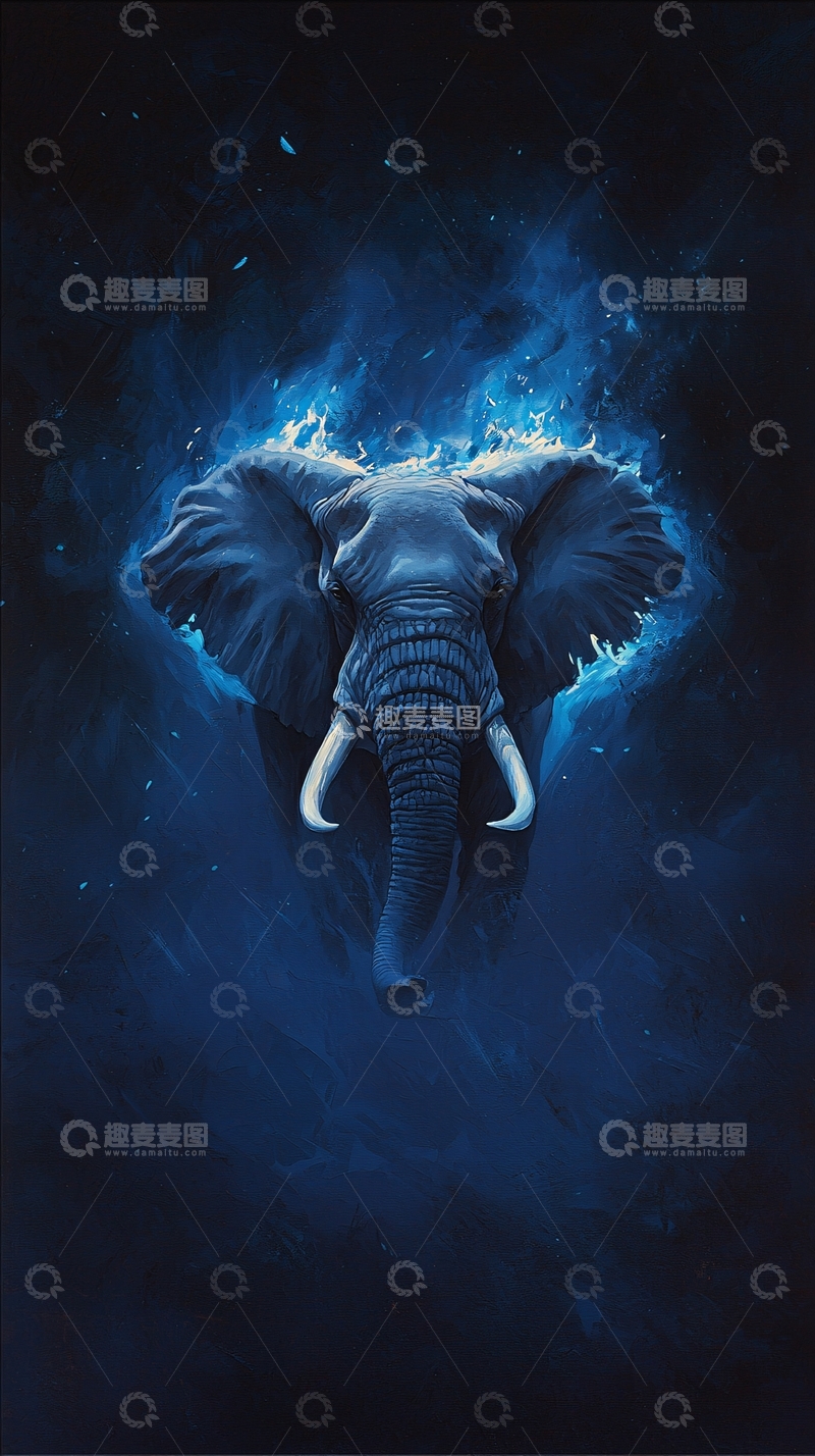 高清大图下载【趣麦麦图】蓝色火焰围绕的大象