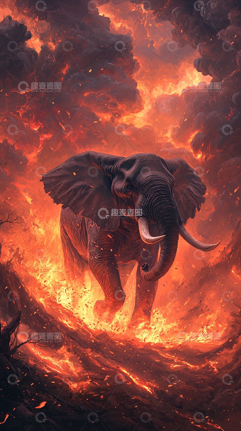 高清大图下载【趣麦麦图】火焰中的大象