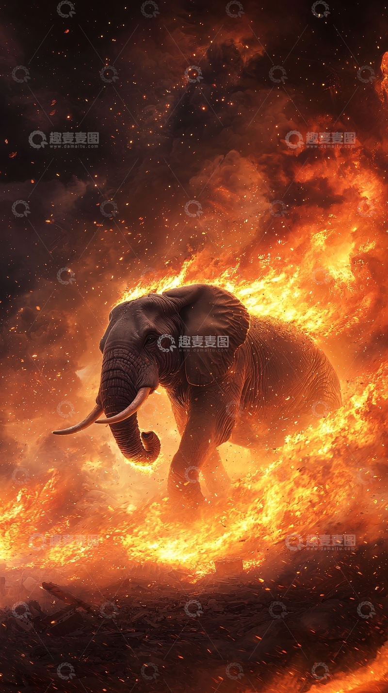 高清大图下载【趣麦麦图】火焰中的大象