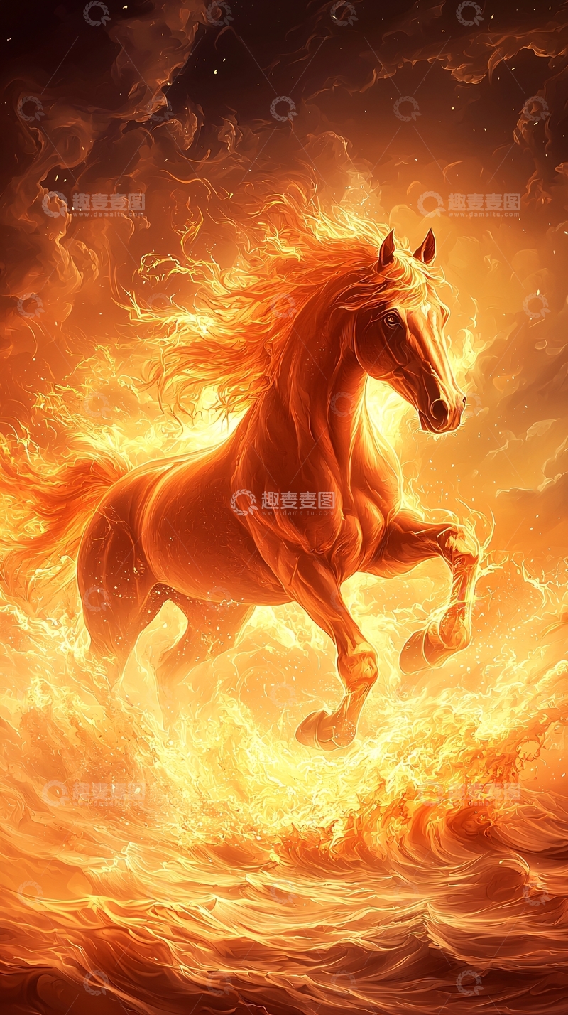 高清大图下载【趣麦麦图】火焰中奔腾的骏马