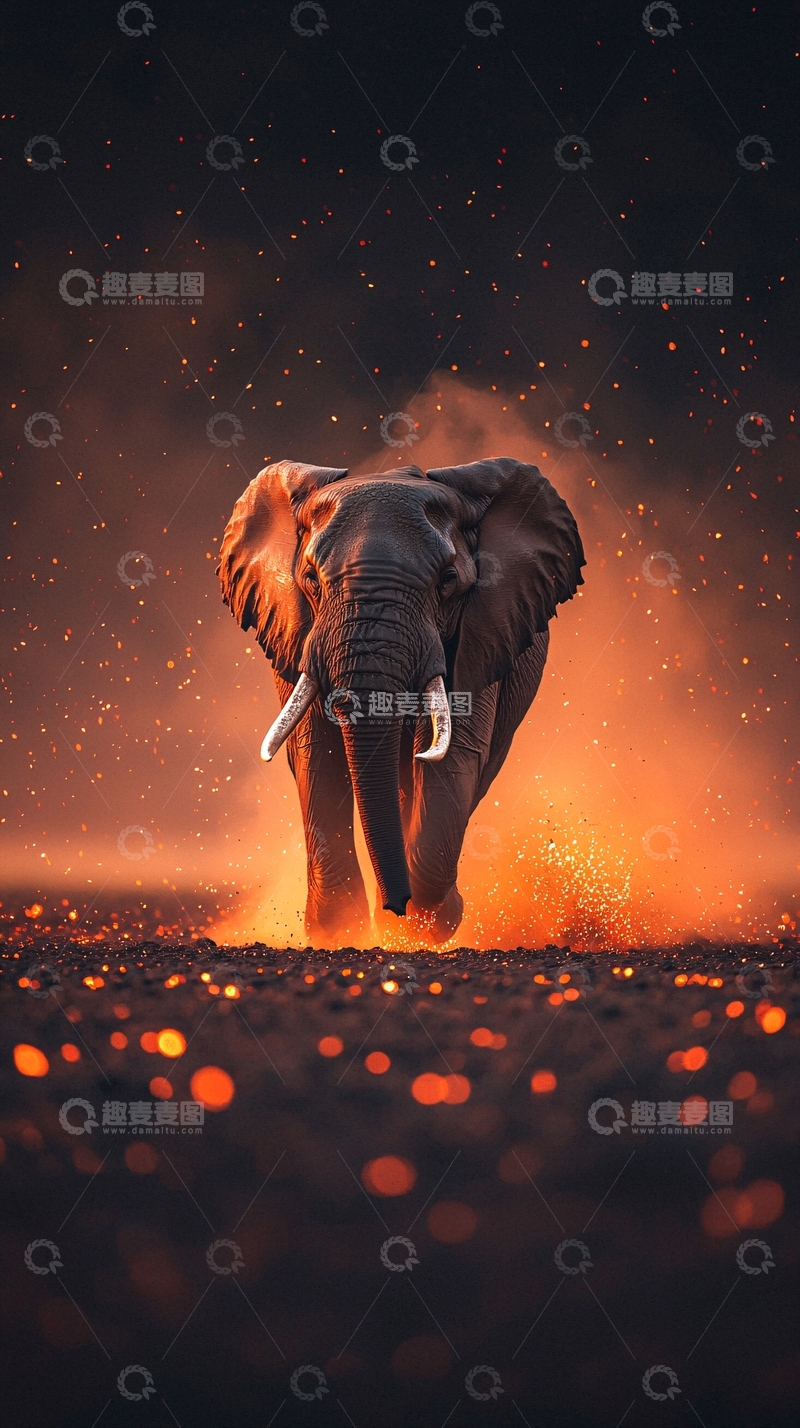 高清大图下载【趣麦麦图】非洲草原夕阳下的大象