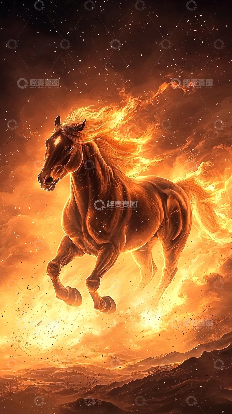 高清大图下载【趣麦麦图】火焰燃烧的骏马