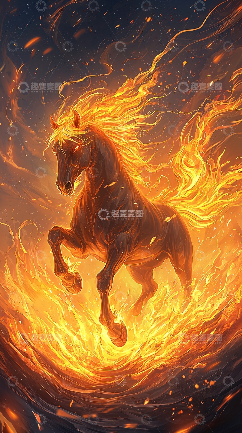 高清大图下载【趣麦麦图】火焰中奔腾的骏马