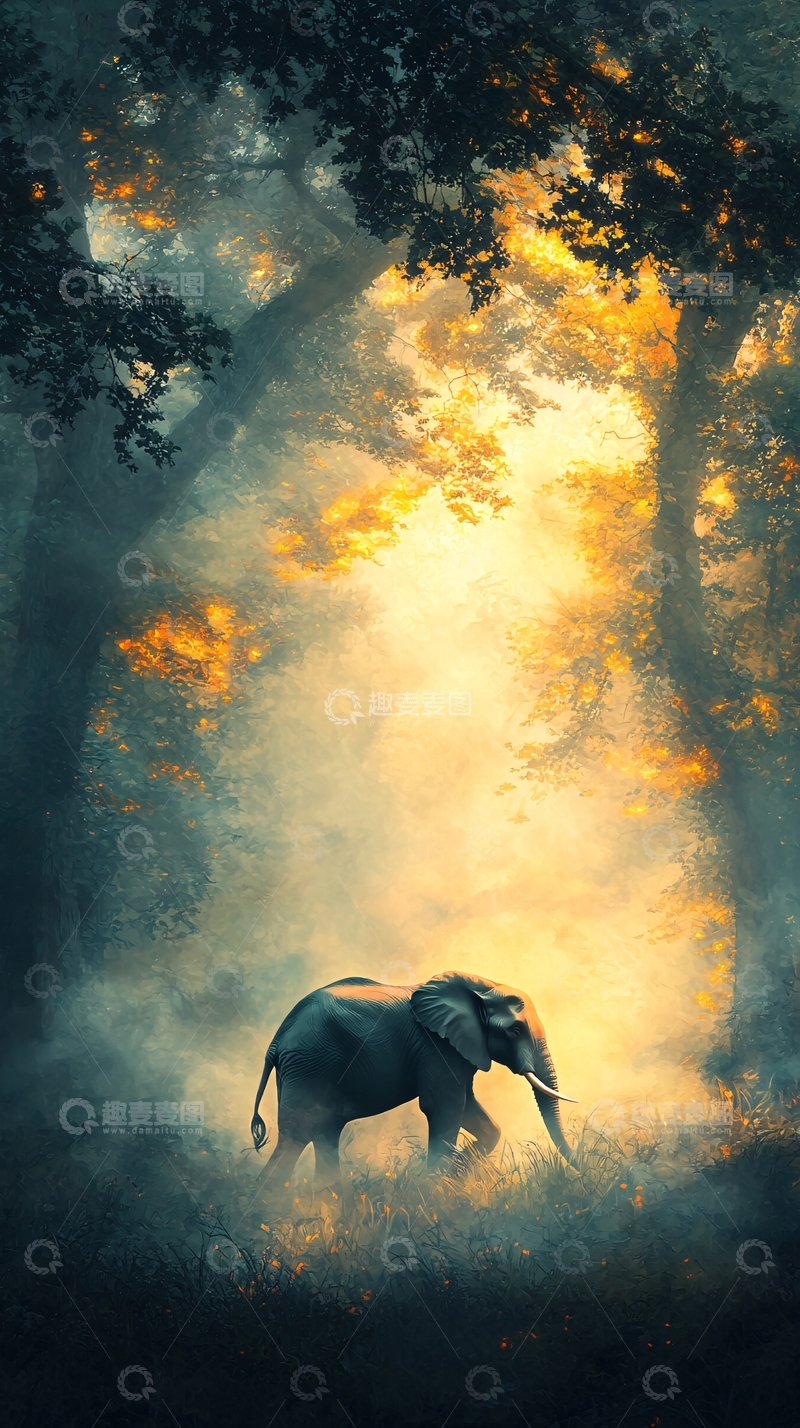 高清大图下载【趣麦麦图】森林中的大象