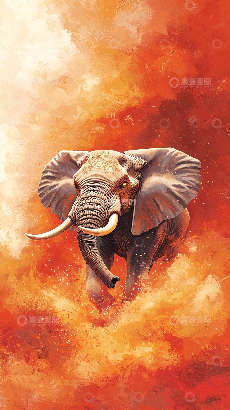 高清大图下载【趣麦麦图】红色背景下的大象