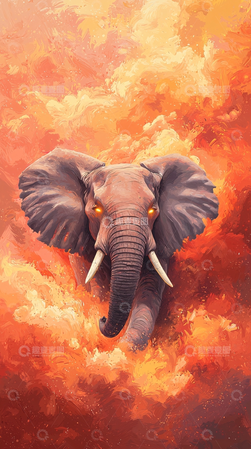 高清大图下载【趣麦麦图】火焰背景中的大象特写