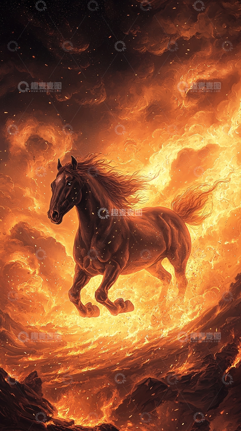 高清大图下载【趣麦麦图】火焰中奔跑的骏马