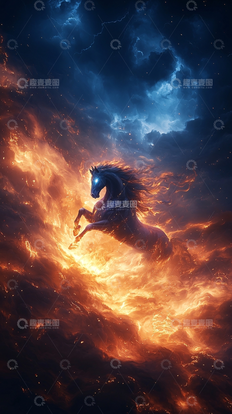 高清大图下载【趣麦麦图】烈焰中的骏马