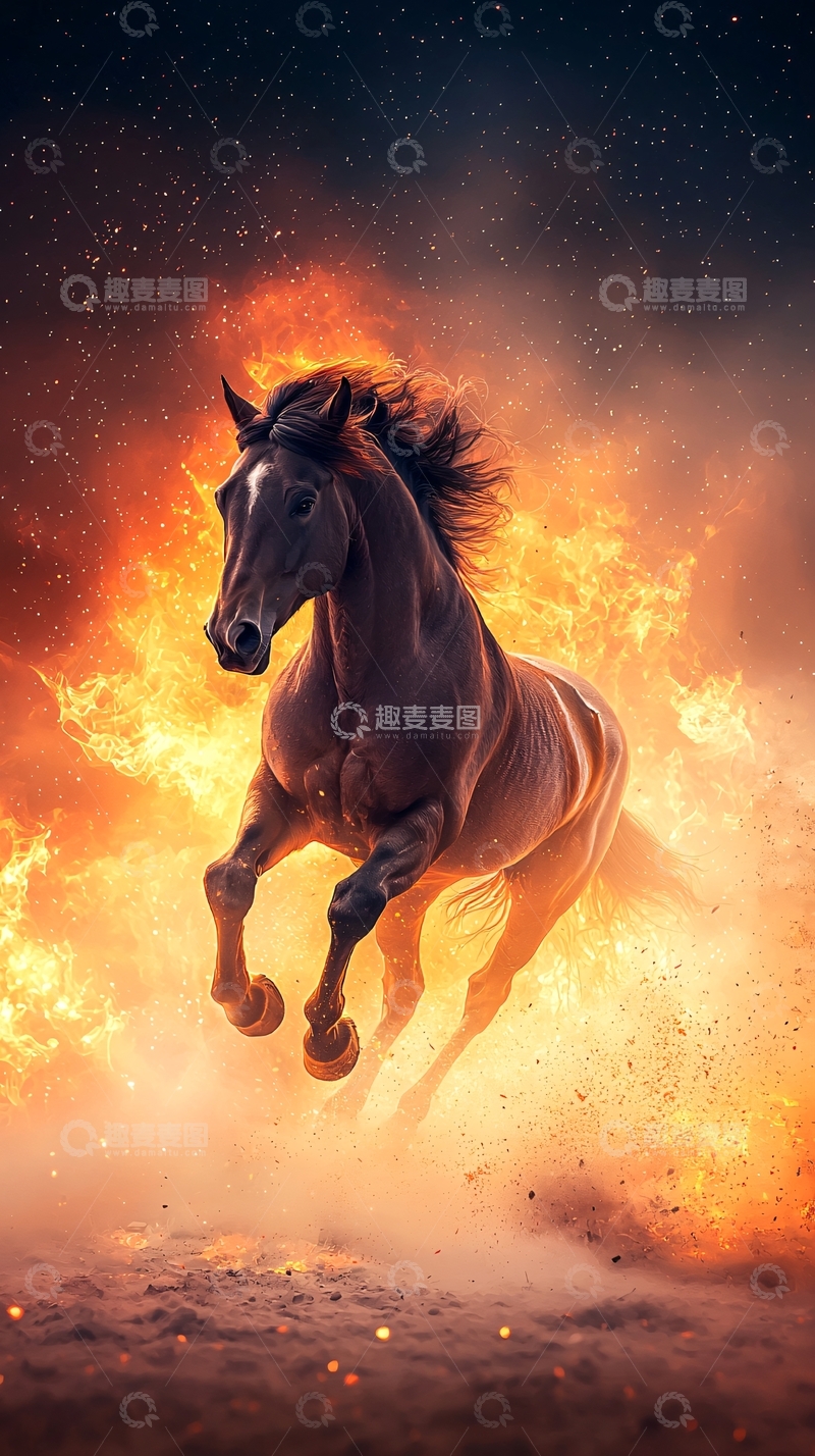 高清大图下载【趣麦麦图】火焰中奔腾的骏马
