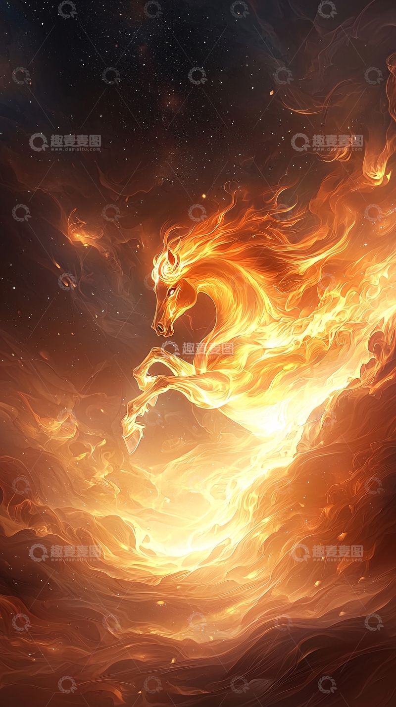 高清大图下载【趣麦麦图】火焰燃烧的骏马