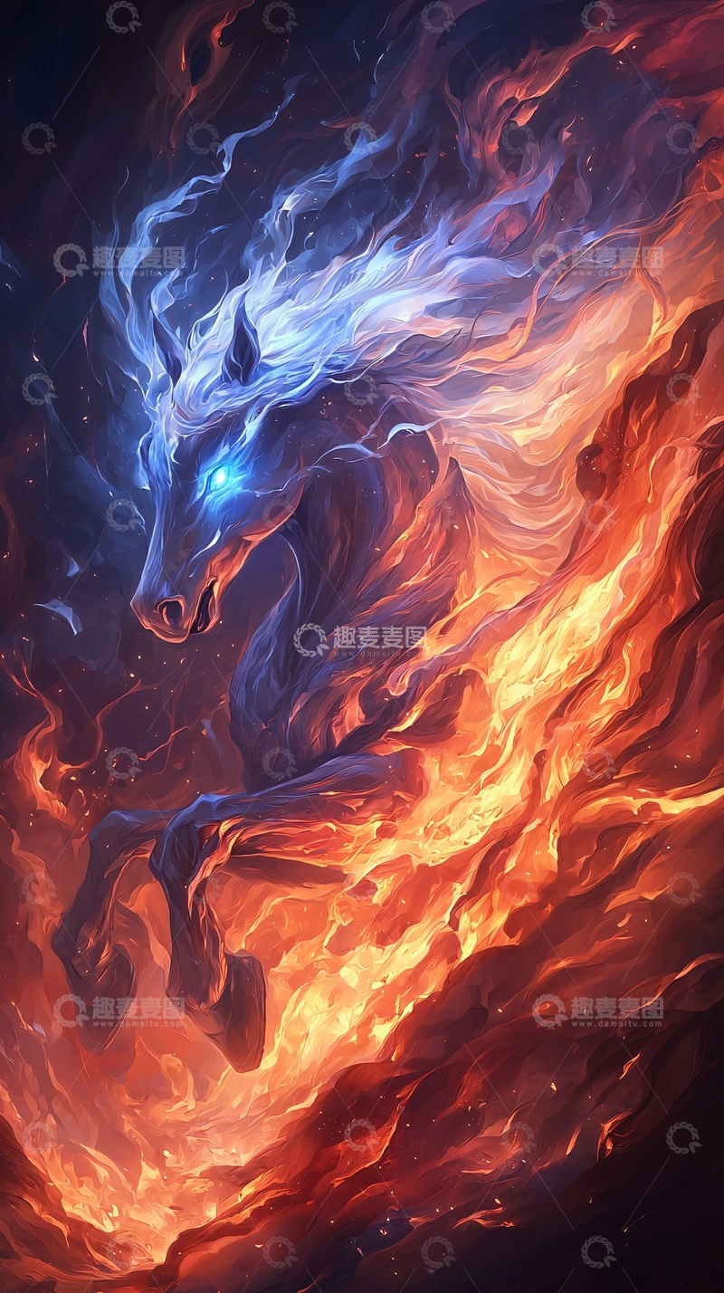 高清大图下载【趣麦麦图】火焰和冰霜交织的骏马