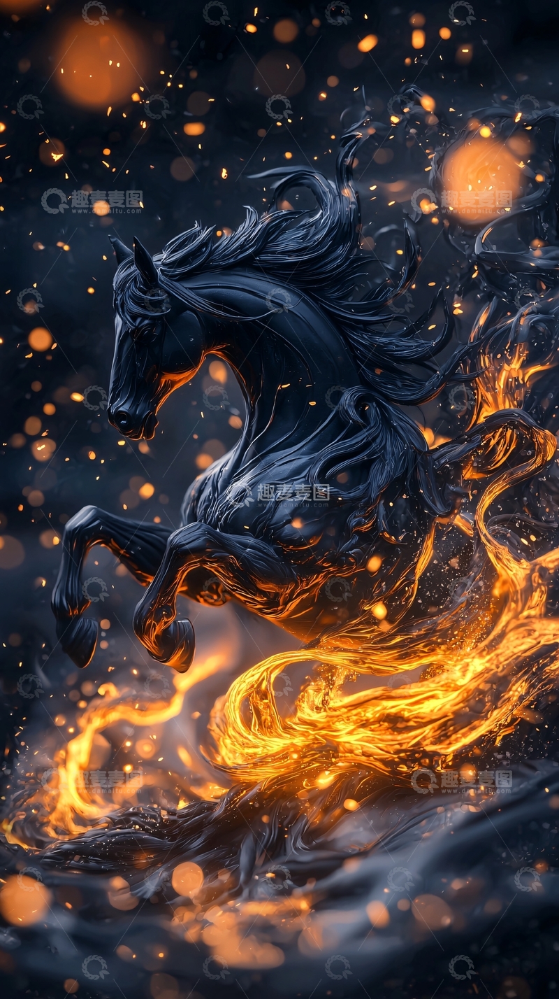 高清大图下载【趣麦麦图】燃烧的黑马雕塑