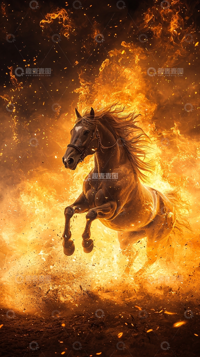 高清大图下载【趣麦麦图】火焰中的骏马