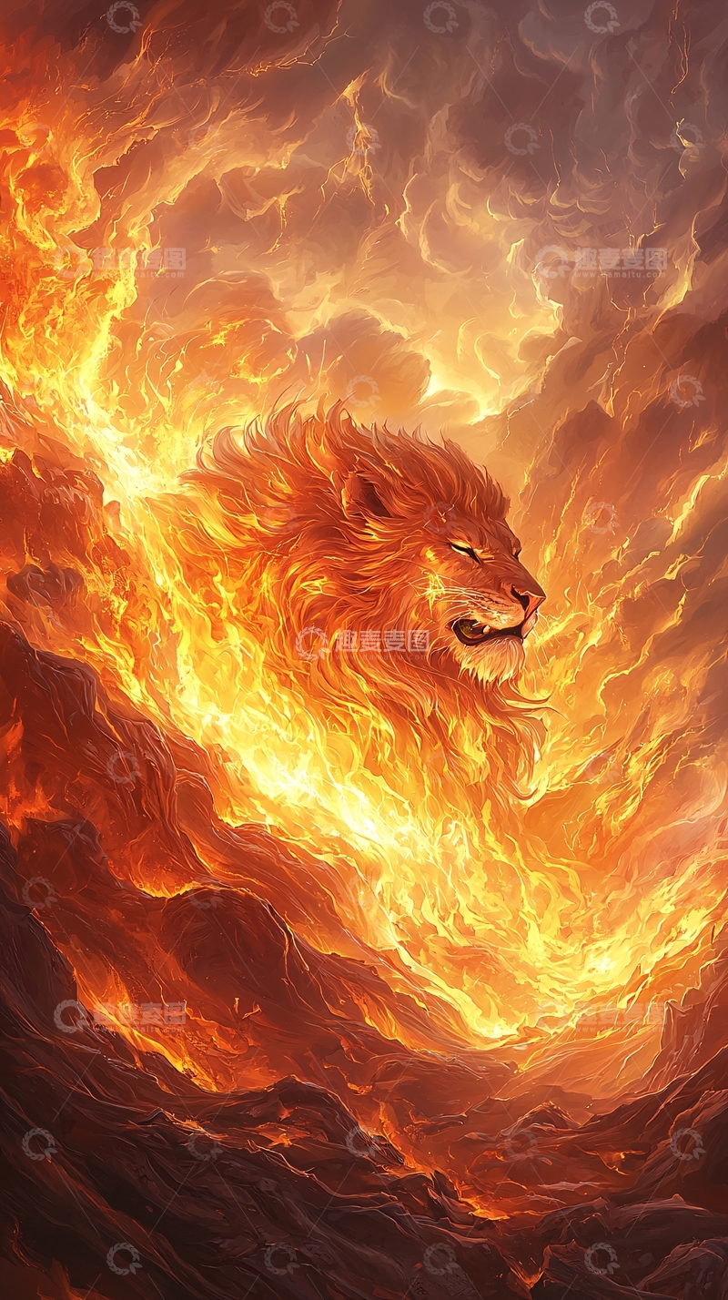 高清大图下载【趣麦麦图】火焰中的狮子头像