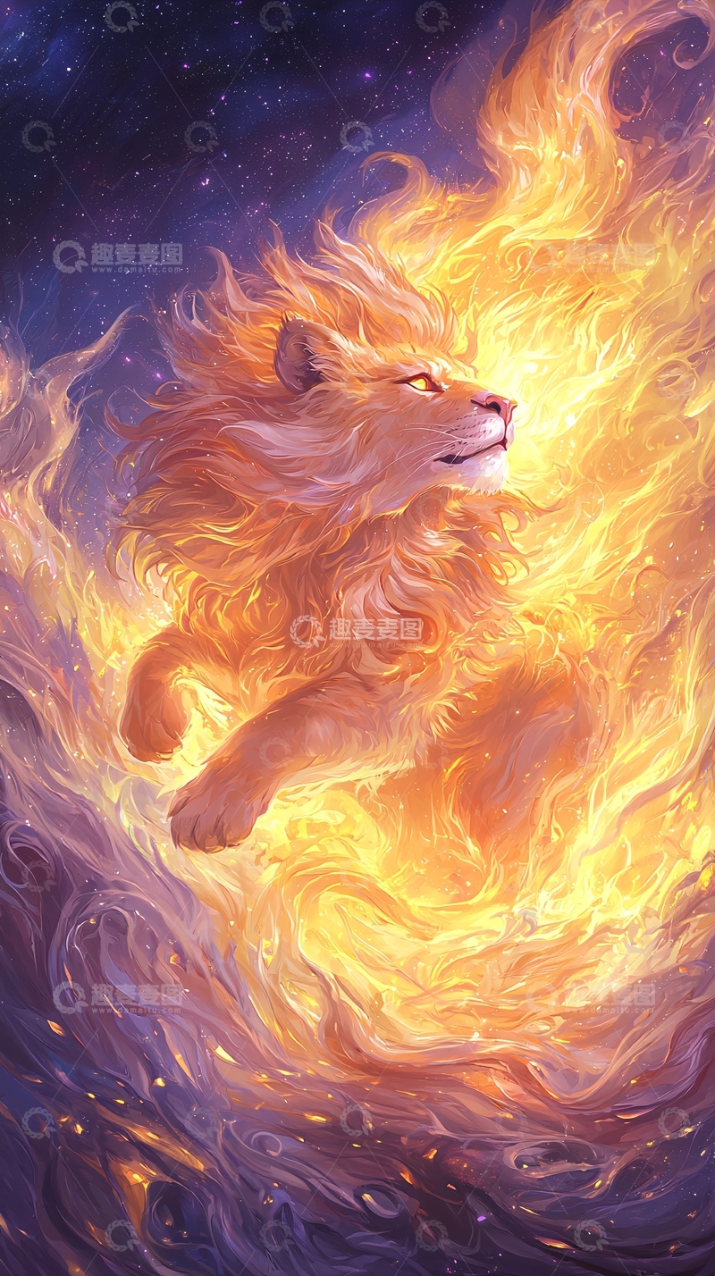 高清大图下载【趣麦麦图】火焰环绕的狮子