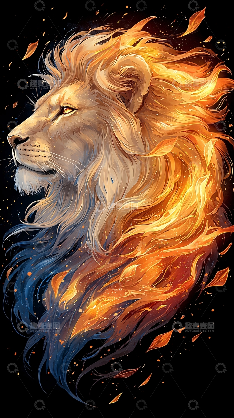 高清大图下载【趣麦麦图】火焰鬃毛的狮子