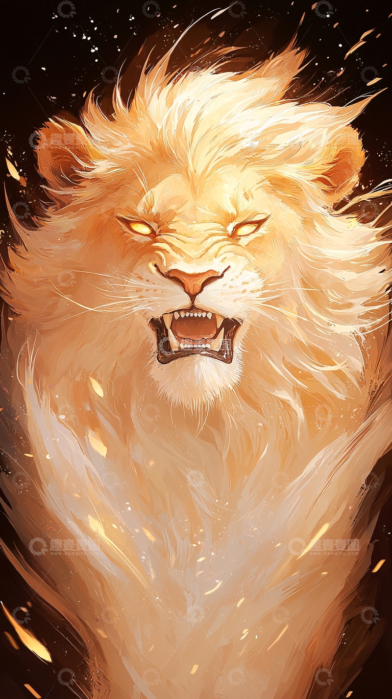 高清大图下载【趣麦麦图】怒吼的金色雄狮画像