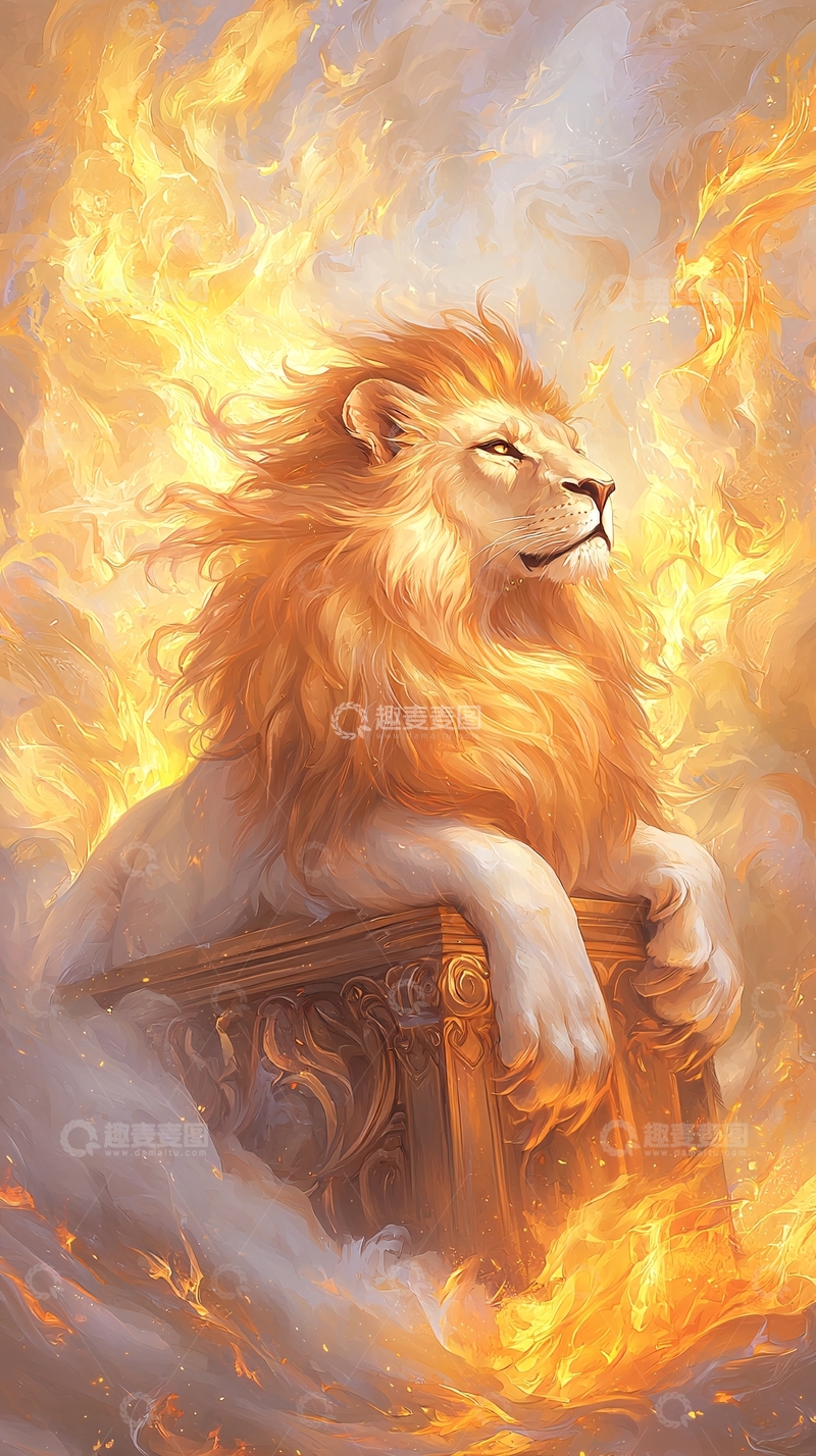 高清大图下载【趣麦麦图】金色火焰环绕的狮子