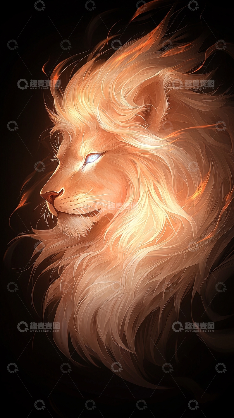 高清大图下载【趣麦麦图】燃烧火焰鬃毛的狮子