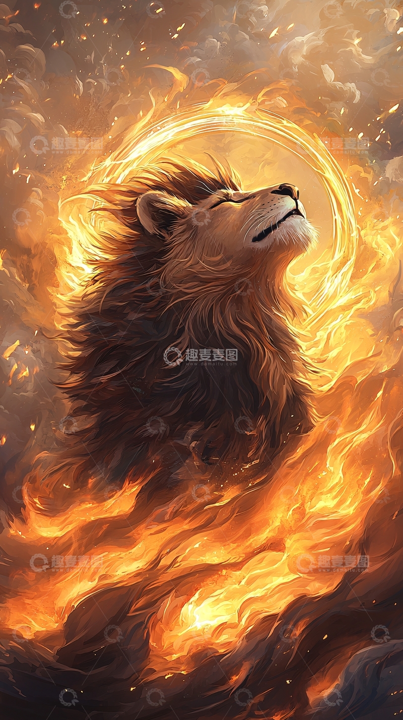 高清大图下载【趣麦麦图】燃烧火焰中的狮子