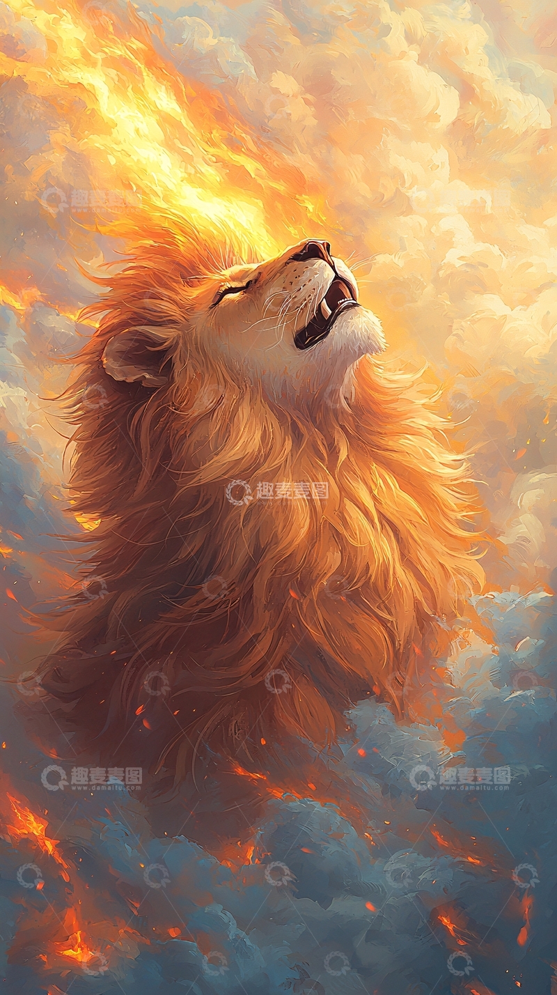 高清大图下载【趣麦麦图】燃烧鬃毛的狮子吼叫