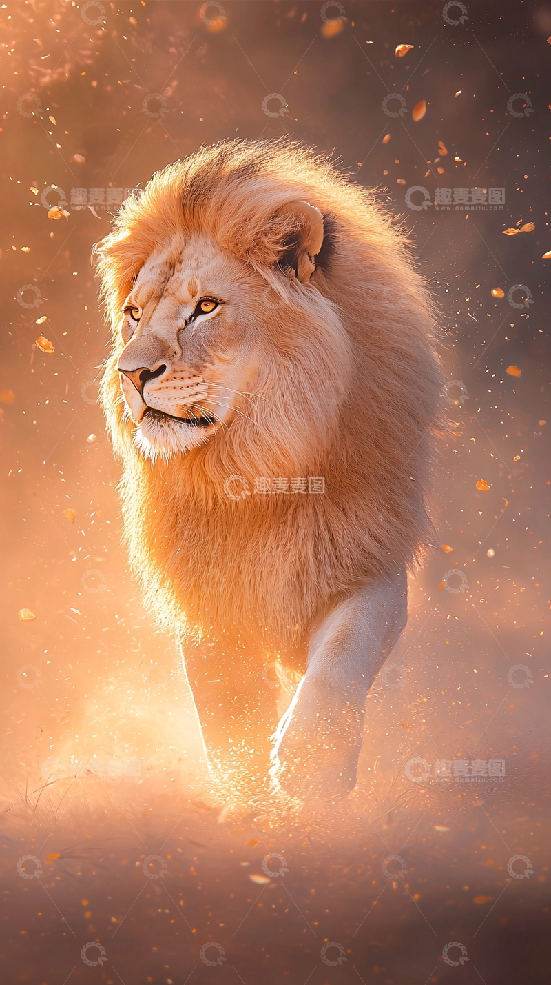 高清大图下载【趣麦麦图】雄狮在金色光芒中行走